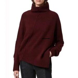 All Saints Women's Roll Lock Cozy Wool Maroon Sweater Small